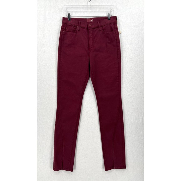 MOTHER Jeans Womens 32 Burgundy The Rascal Sliced Up Heel High Rise Slim NWOT - Picture 3 of 16